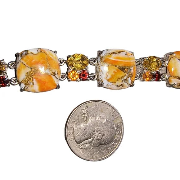 Spiny Oyster & Multi Gemstone Sterling Silver Toggle Bracelet: Adjustable - Picture 7 of 13